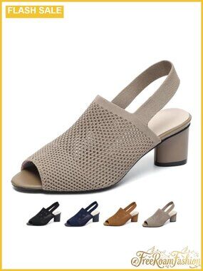 Knit Peep Toe Chunky Block Heeled Slingback Sandals